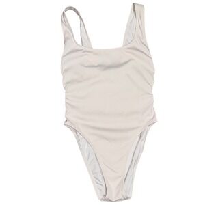 Madewell Second Wave One Piece Swimsuit Womens XS Ivory EUC Ribbed Button MC350